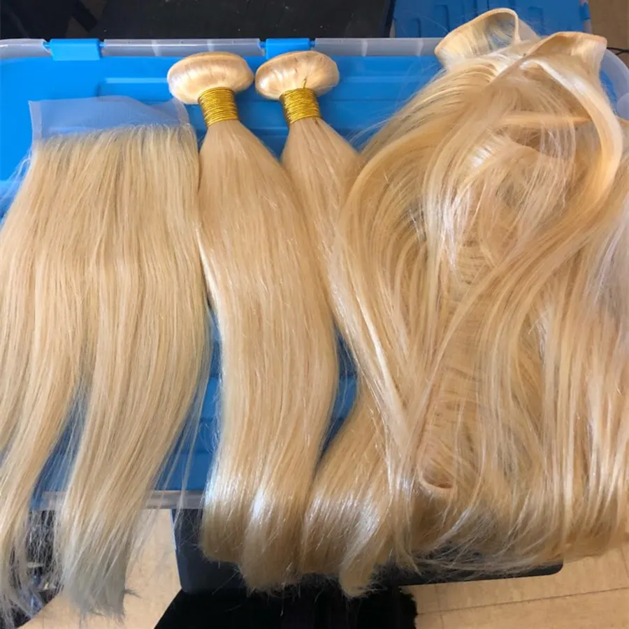 613 Bundles With Frontal Peruvian Hair Blonde 3 Closure RXY Straight Human NonRemy | Шиньоны и парики