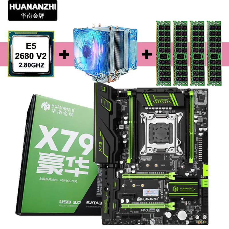 

HUANANZHI X79 Super Gaming Motherboard with HI-SPEED M.2 Slots CPU Xeon E5 2680 V2 2.8GHz Cooler Big Brand RAM 16G(4*4G) REG ECC