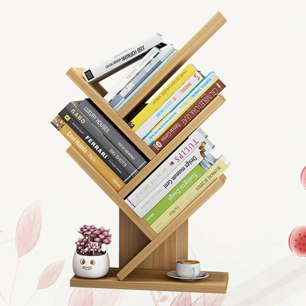 

3 Layers Wooden Bookcases Tabletop Tree Bookshelf Small Desktop Bookcase Fashion Storage Rack Estanteria