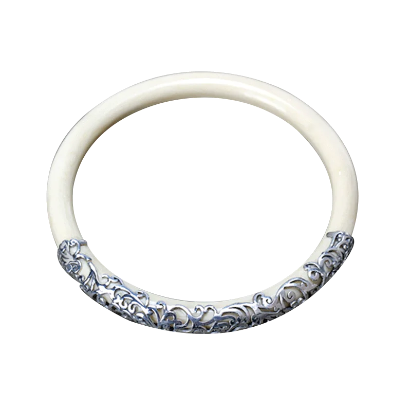 Женский винтажный браслет из серебра 100% пробы с цветком|bracelet bangle for women|bracelet