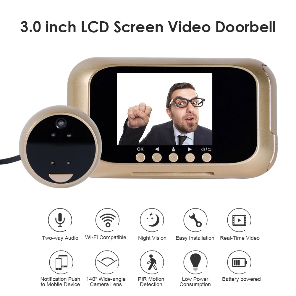 

D7 3.0 inch Electronic Doorbell Camera Night Vision Motion Digital Viewer Video Photo Peephole Door Eye for 30-110mm Door