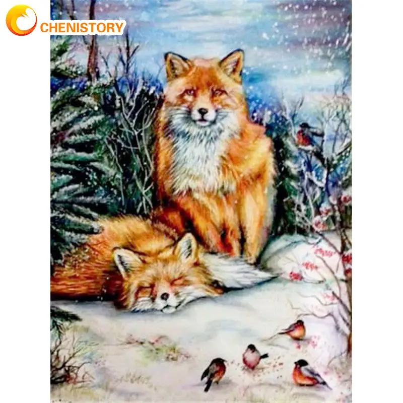 

CHENISTORY Frame Diy Painting By Numbers Acrylic Wall Art Picture Coloring By Numbers Fox Animals Snow For Diy Gift Artwork