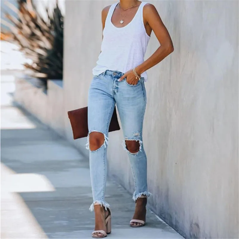 

Plus Size 2020 Jeans Women Sexy Ripped Jeans for Women High Waisted Jeans Pencil Pants