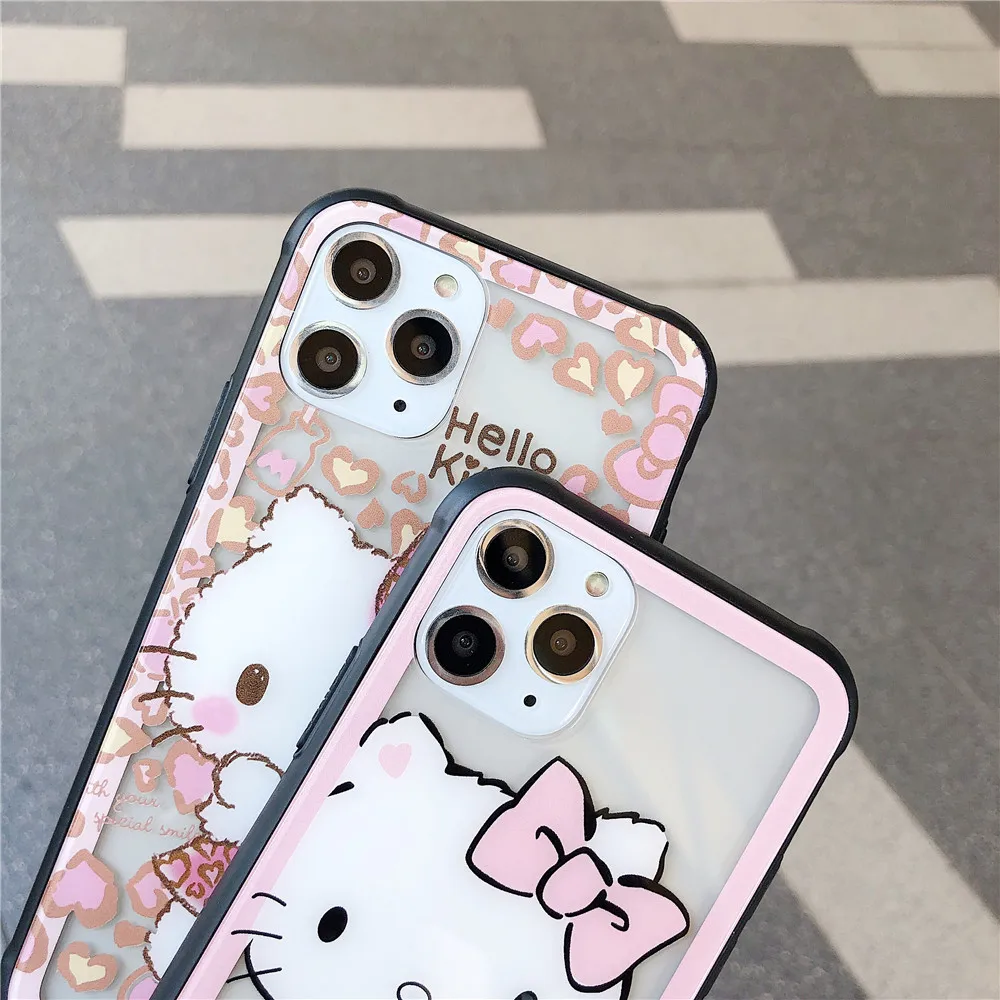 Hello kitty маленький чехол из закаленного стекла для телефона с двумя звездами для iphone 11 Pro Max 66sPlus 7 8 plus X XR XS MAX аниме прозрачный чехол