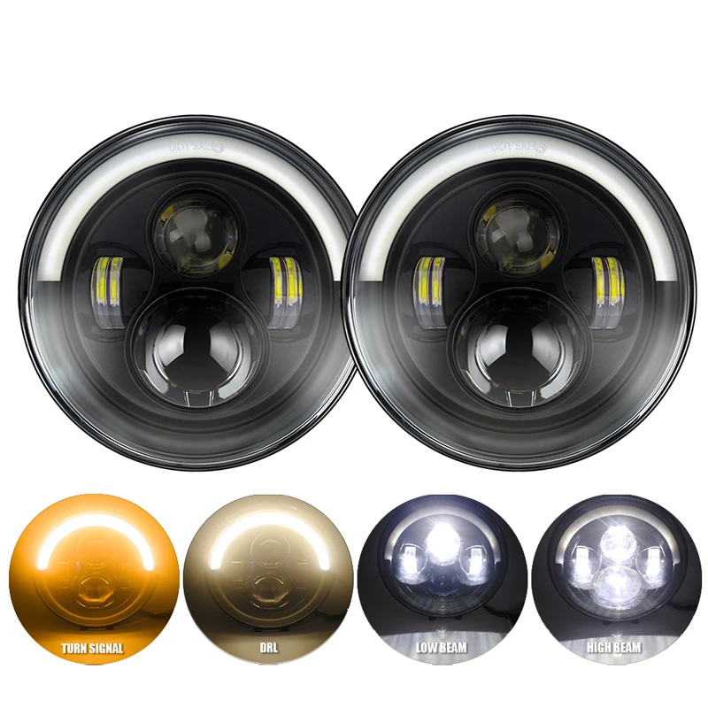 

2X 7 Inch Round LED Headlights Projection Headlight Kit for Jeep Wrangler JK TJ LJ lada niva 4x4 suzuki samurai Hummer H1 H2