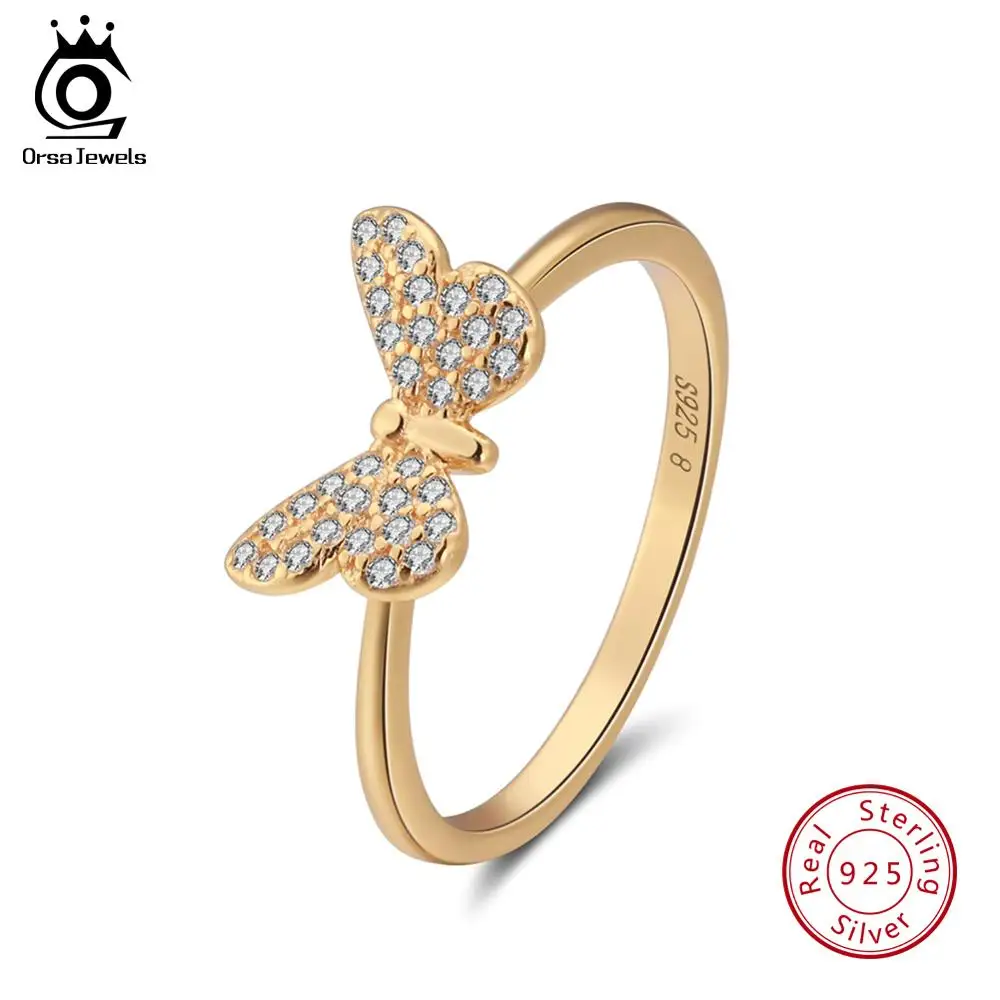 ORSA JEWELS Настоящее 925 Серебряные кольца для женщин с изображением милой бабочки