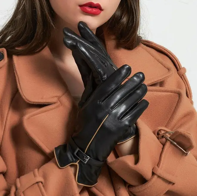 Leather gloves thick warm women's leather gloves autumn and winter women's sheepskin gloves