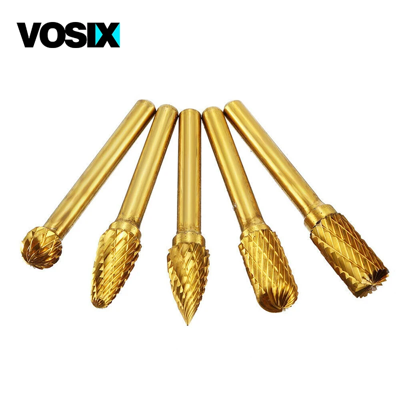 

5pcs 8/10mm 1/4'' Tungsten Steel Grinding Head Drill Bit Titanium Coated Rotary Burrs With Box Tool Files Hand Tools