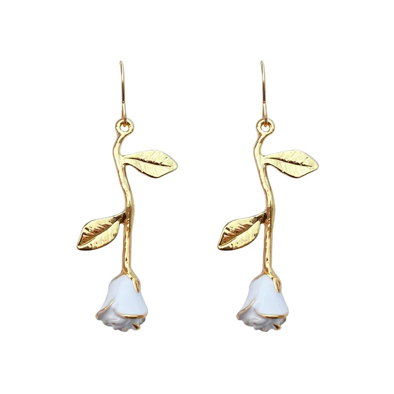 

Romantic Retro White Rose Earrings For Women Female Gifts Metal Geometry Mini Stud Birthday Party Jewelry New