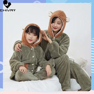 New Kids Flannel Pajama Sets Boys Girls Autumn Winter Thicken Warm Home Wear Children Hooded Long Sleeve Sleeping Clothing Sets