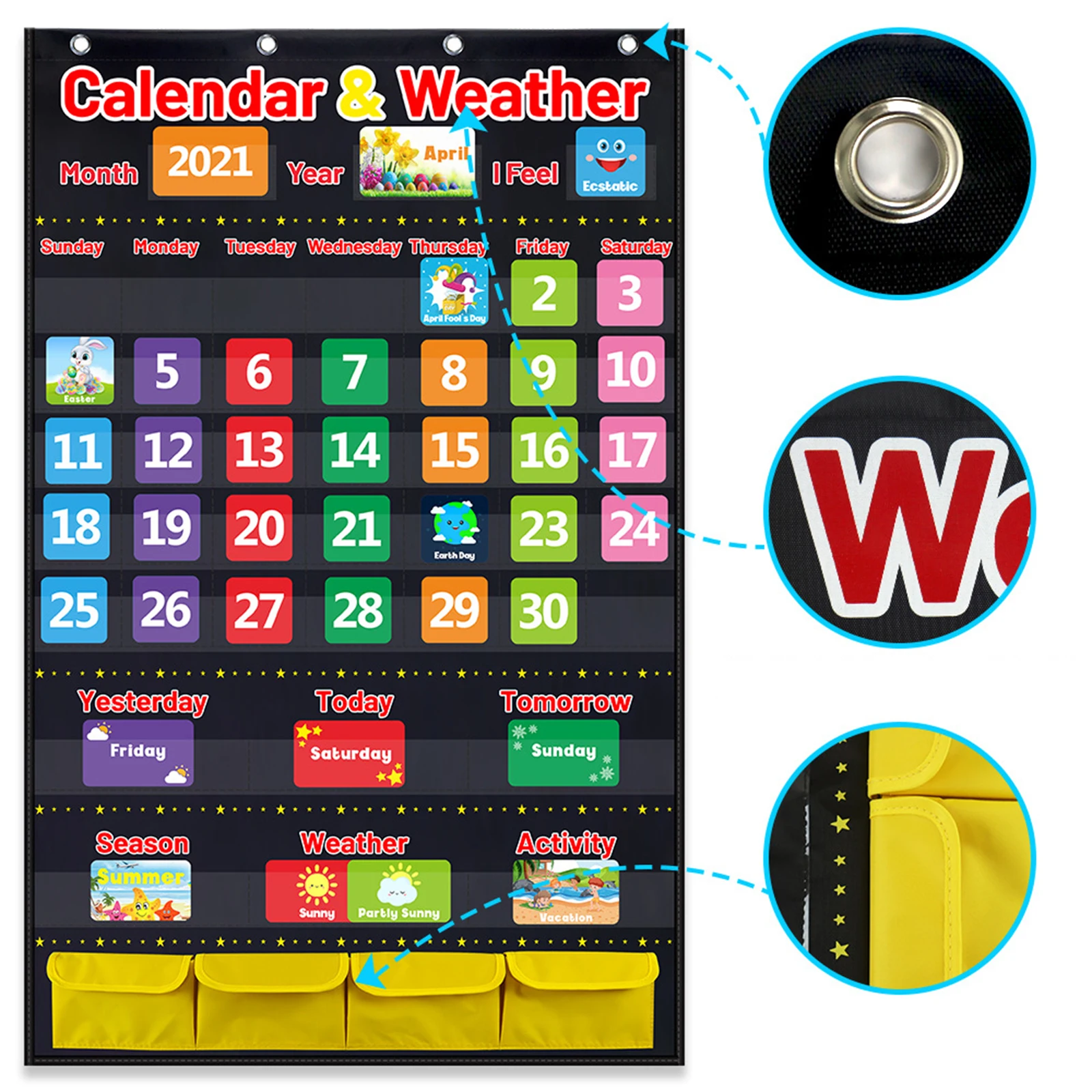 

Fabric Calendar and Weather Pocket Chart Teacher Organizer Wall Hanging