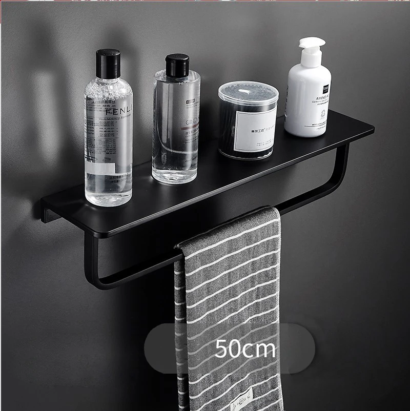 shelf 50cm Аксессуары для ванной комнаты вешалка для полотенец Держатель для полотенец угловая полка держатель для туалетной щетки крючки для халатов черный набор аксессуаров для ванной комнаты - Цвет: shelf 50cm
