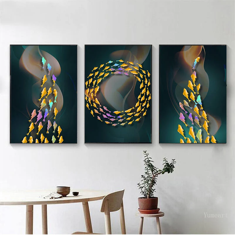 Абстрактный настенный постер с изображением красочной рыбы художественное