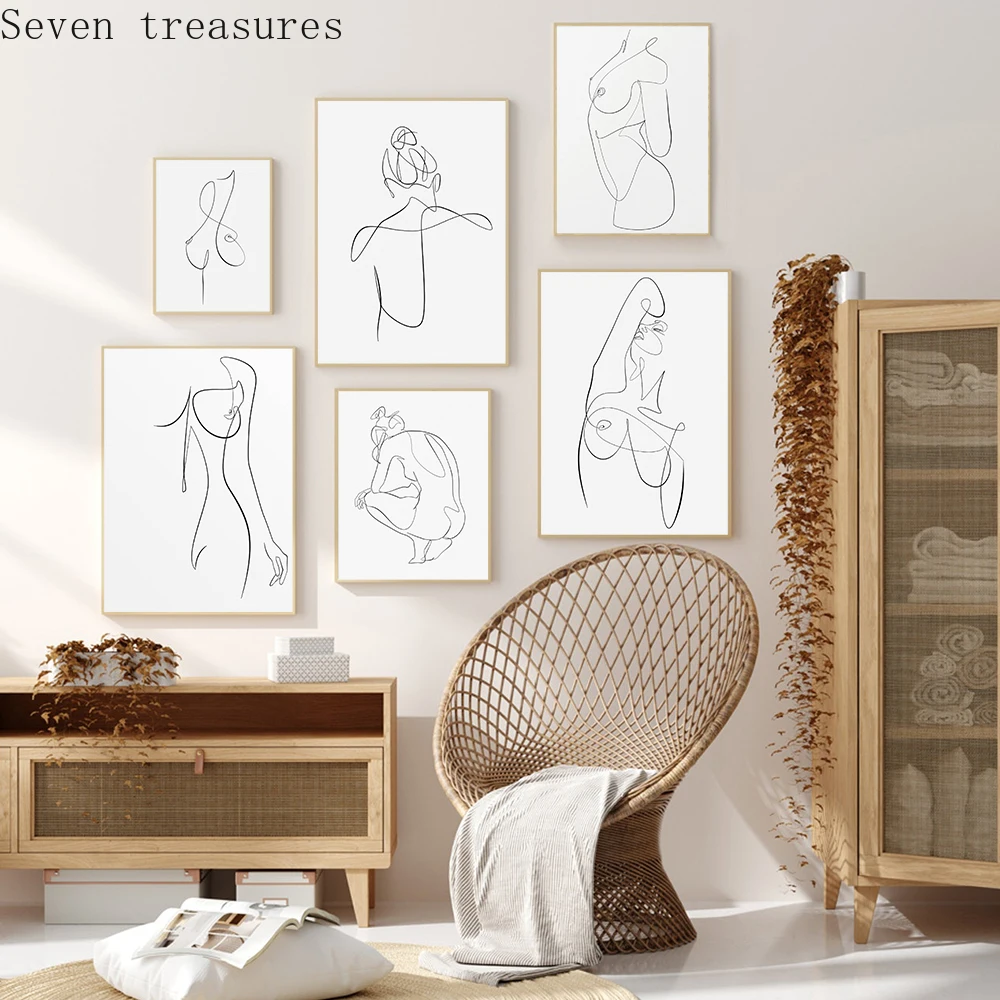 

Sexy Lady Body Line Art Painting Nude Naked Woman Breast Canvas Poster Abstract Line Wall Draw Print Modern Pictures Home Deocr
