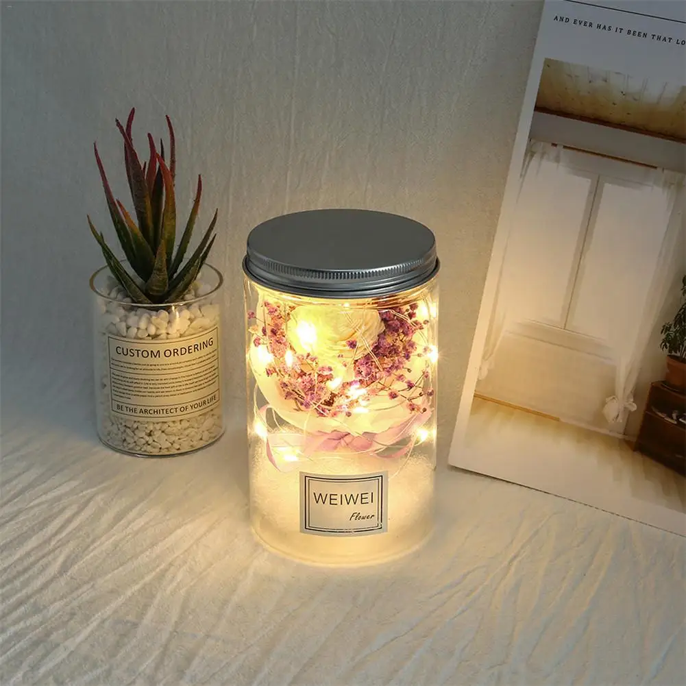 Светодиодная романтическая роза Ночник бутылочка амулет лампа с диммером