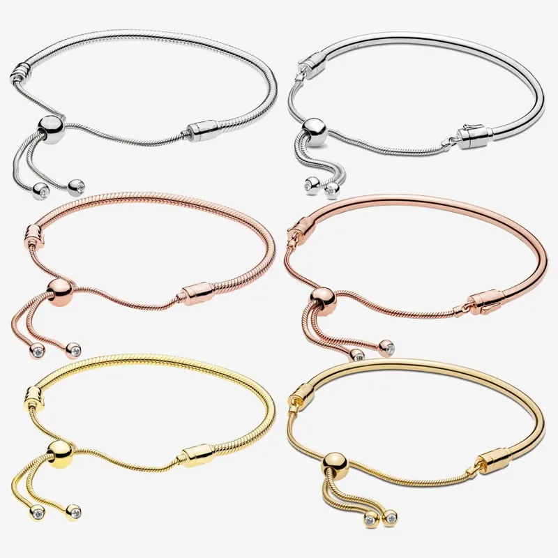 

Authentic S925 Sterling Silver Flash Sliding Adjustment Snake Bone Bracelet Is Suitable For Women's Diy Jewelry Original Charm