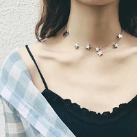1 pc silver color choker necklace for women jewelry pentagram star multilayer 30cm11 68 long
