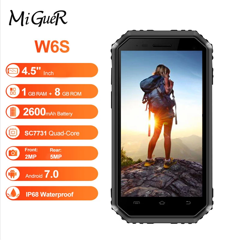 E& L W6S IP68 водонепроницаемый мобильный телефон 4," ips Android 7,0 четырехъядерный 1 Гб+ 8 Гб 2.0MP+ 5.0MP 2600 мАч двойная карта 3g смартфон