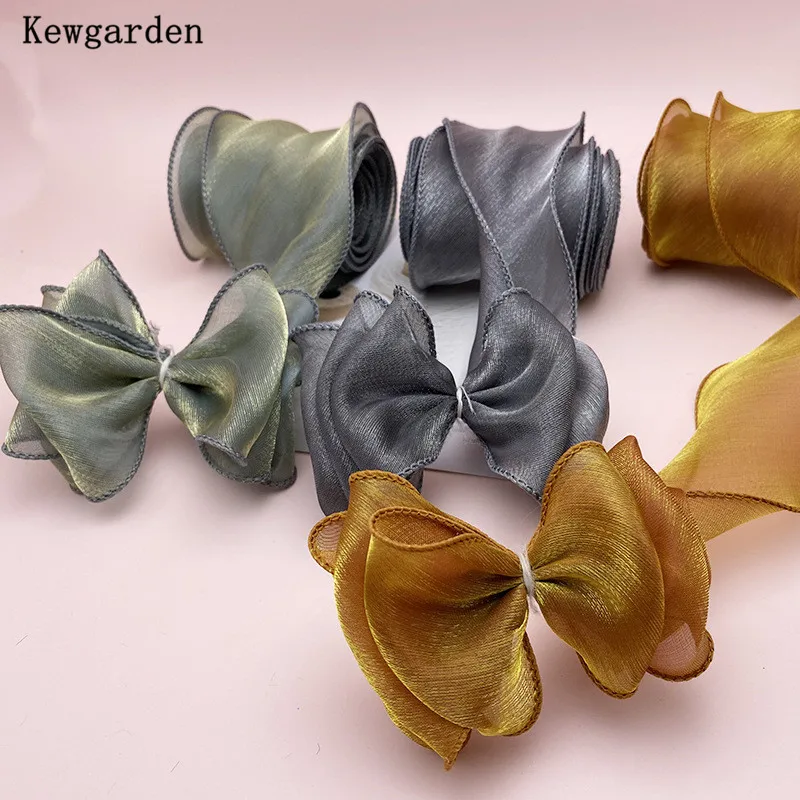 

Kewgarden оптовая продажа 2 "50 мм волнистая Блестящая лента из органзы вручную изготовленная лента DIY аксессуары для волос упаковка лента 35 метров