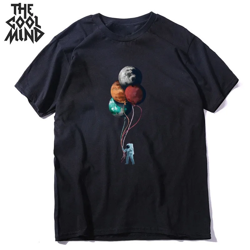 mo0117CM-BLK COOLMIND, короткий рукав, хлопок, крутая космическая Мужская футболка, повседневная, летняя, свободная, Мужская футболка, крутая, с круглым вырезом, Мужская футболка - Цвет: mo0117CM-BLK