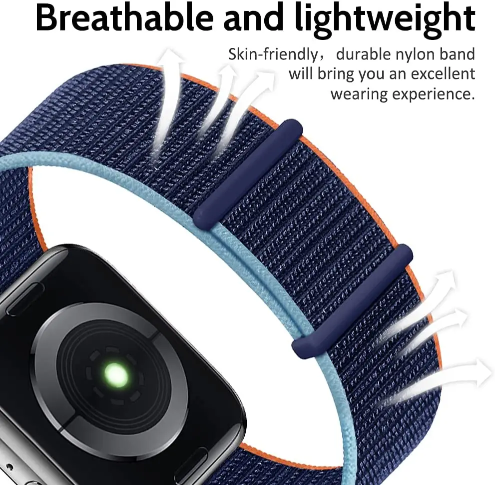 Nylon Solo Loop Strap For Apple Watch Band 38mm 40mm 42mm 44mm 45mm 41mm Adjustable Buckle Belt iwatch Series 1 2 3 4 5 6 se 7