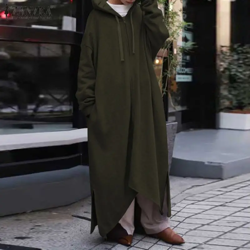 Модные осенние толстовки Длинные куртки 2021 ZANZEA женские пальто с длинным рукавом