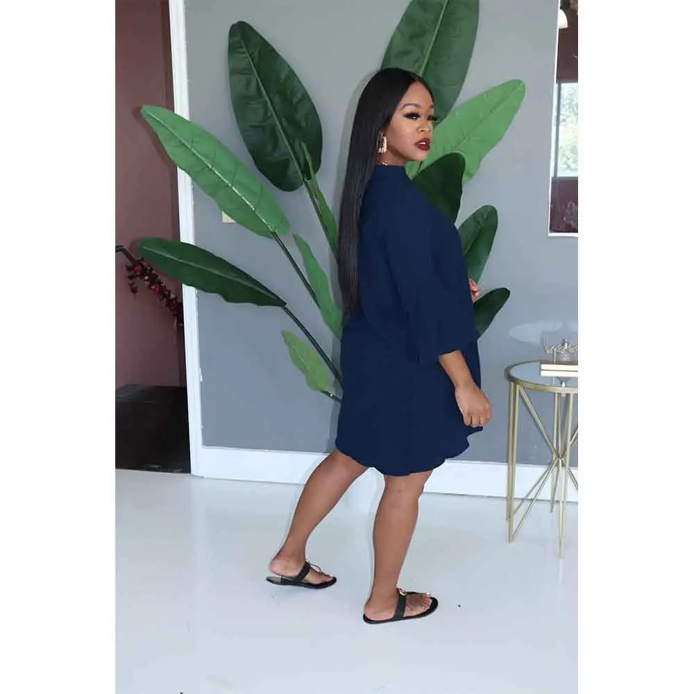 

2020 Spring and Summer New Casual Shirt Half-Sleeve Shirt Hot Selling African Solid Color and V-neck Bell Sleeve Dress