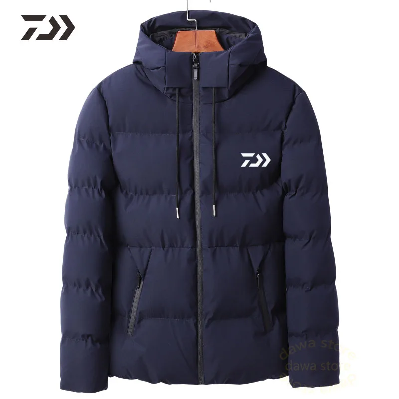 Daiwa/хлопковая одежда с капюшоном Однотонная Куртка для рыбалки Зимняя мужская