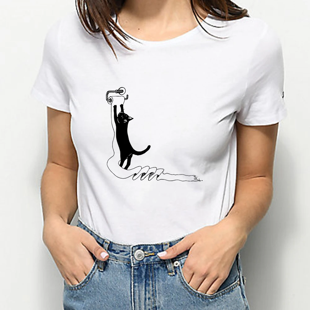 

Magic Cat Printed T-shirt Women Fashion Tumblr Summer Tees Streetwear Crewneck Tops Basic White Casual T-shirt Ropa 2021