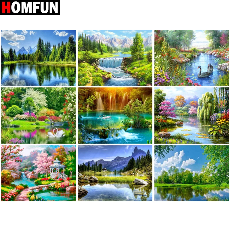 Алмазная 5D картина HOMFUN деревья пейзаж горы вышивка крестиком из квадратных и