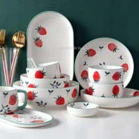 cute strawberry kitchen ceramic plate tableware set food dishes rice steak salad noodles bowl soup cook tool 1pc