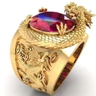 Мужское кольцо с инкрустированным Красным Кристаллом В Форме Дракона