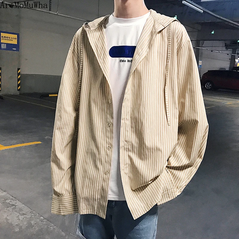 2021 Spring Autumn Men's Korean Version of The Trend Hooded Loose Long-sleeved Shirt Thin Outer Coat  Shirts for Mens Shirts