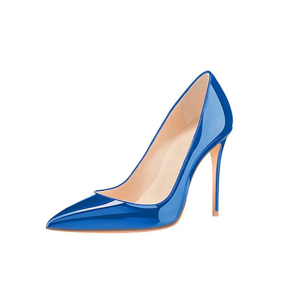 Royal Blue GENSHUO/12 /10см мелкой туфли-лодочки тонких высоких каблуках платье Вечерние обувь для офиса острый носок Летняя женская обувь на шпильке женские туфли-лодочки красного цвета из лакированной кожи на высоком каблуке - Цвет: Royal Blue
