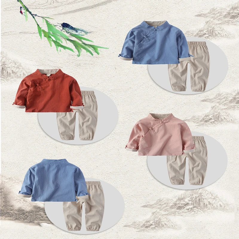 Детская одежда в китайском стиле для мальчиков Республики ханьфу костюм из