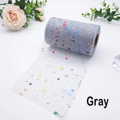 Gray 6 см* 25 ярдов Радужный красочный Тюль с блестками в руллонах Звезда Сетка из сетчатого материала катушка Кружевная Ткань Свадебный декор "сделай сам" - Цвет: Gray