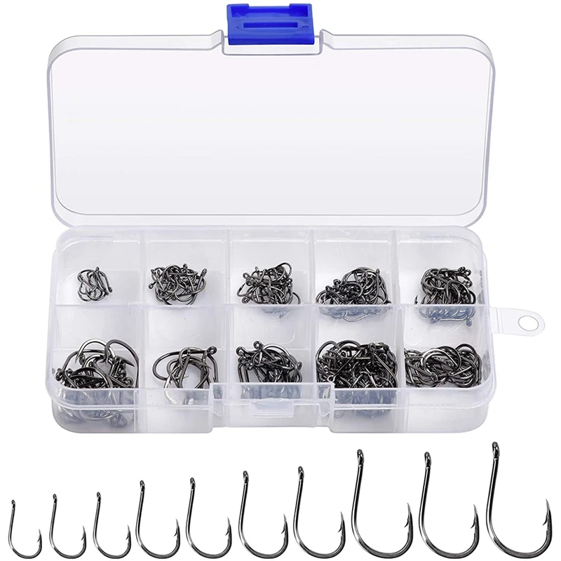 200PCS High Carbon Steel Barb Fishing Hook 10 Sizes (3 -12 ) Strong Custom Offset Sport | Спорт и развлечения