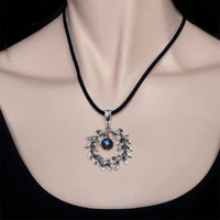 new fashion round crystal bead flower bud necklace leather cord chain necklace hip hop punk jewelry ladies gift