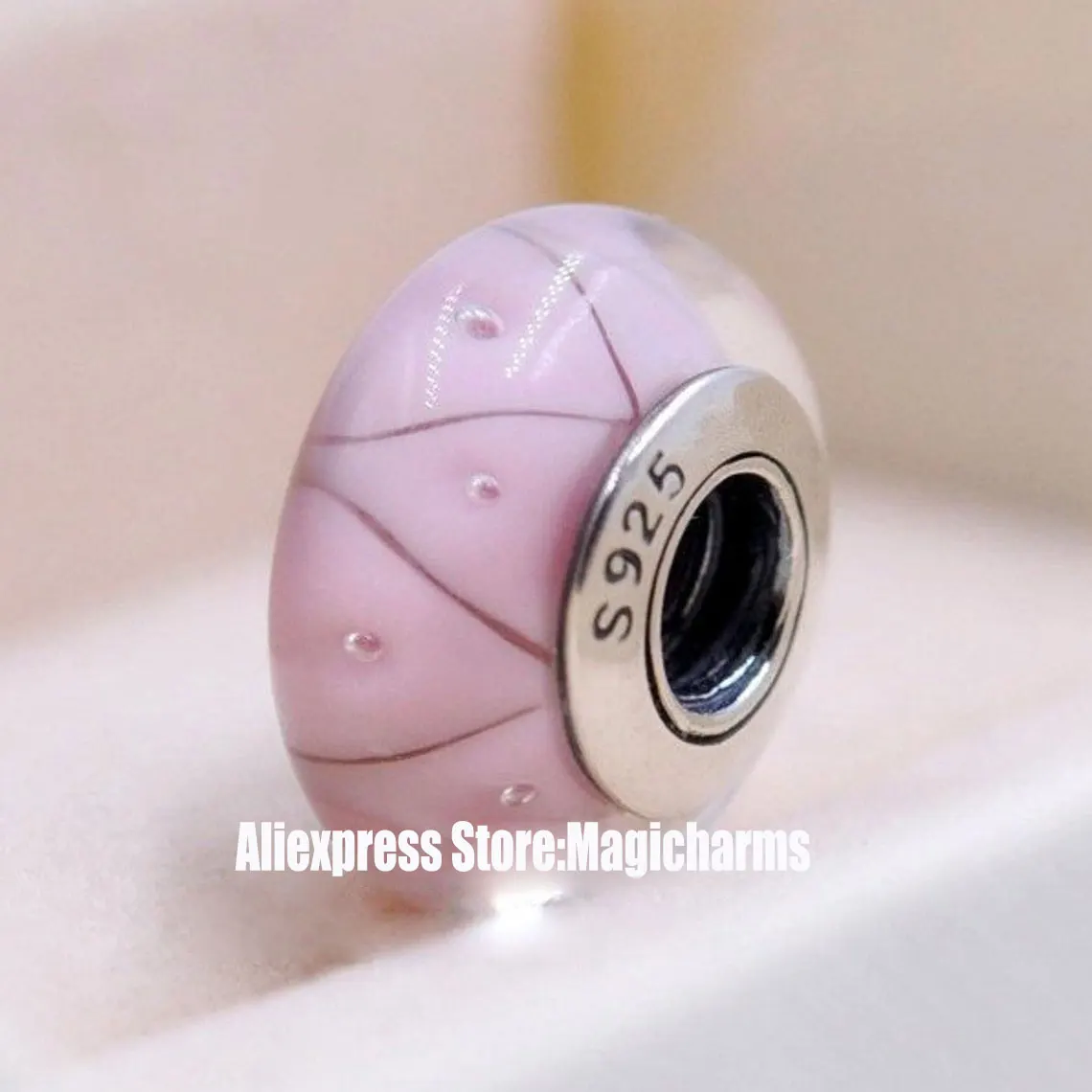 

925 Sterling Silver Lampwork Pink Looking Murano Glass Charm Bead For Pandora European Jewelry Bracelet