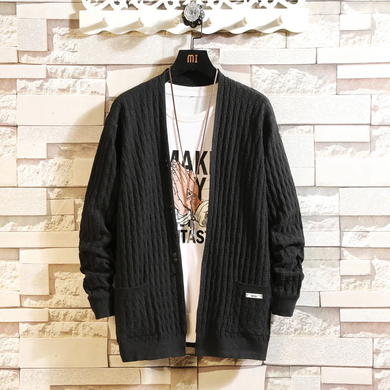 2021 Harajuku Sweater Oversize Streetwear Loose Cardigan Pullover for Men Hip Hop Knitted Sweater Coat Men