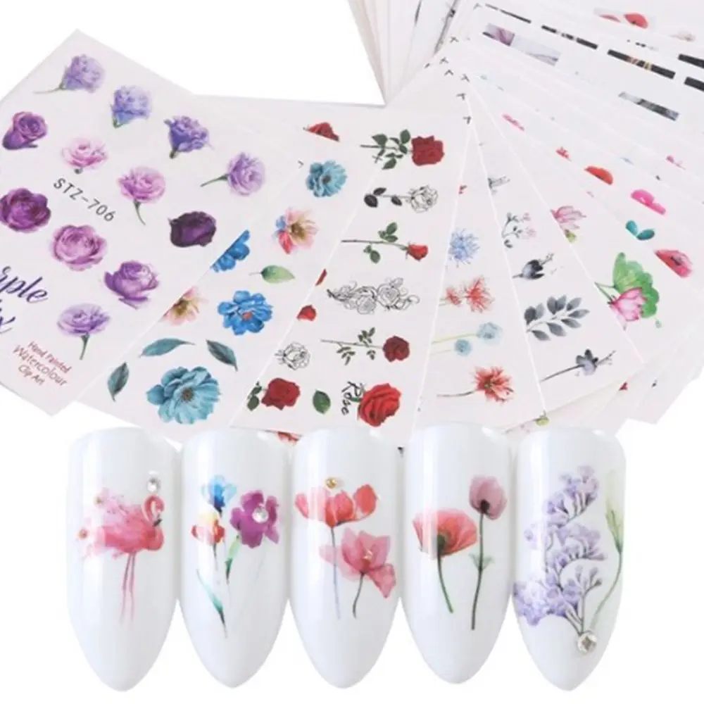 24 шт./компл. Цветочные наклейка на ногти водная Наклейка украшения для ногтей