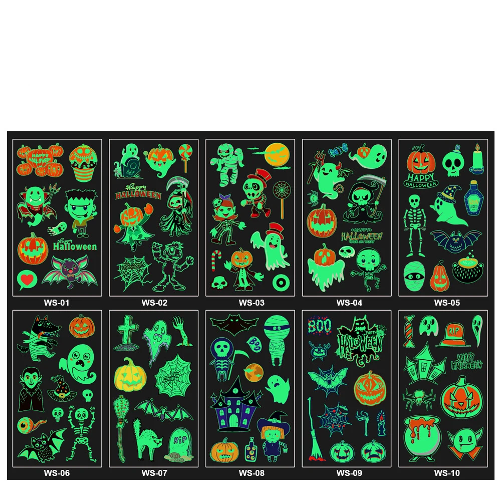

10pcs Tattoo Stickers For Kids Glitter Tatoo Waterproof Halloween Christmas Cartoon Kids Luminous Tattoo Stickershalloween Props