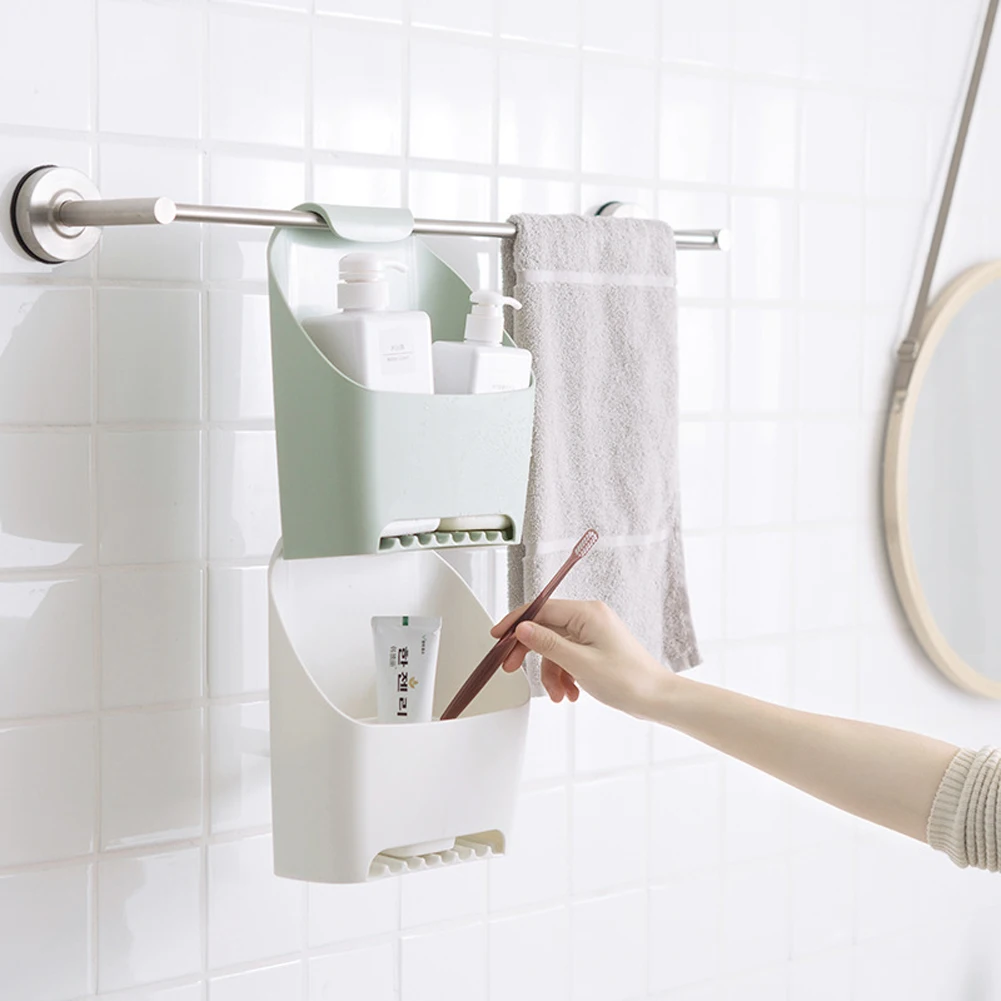 

Bathroom Storage Box Stackable Drainable Toilet Rack Kitchen Laundry Bathroom Towel Hanging Basket Organizer Punch-free