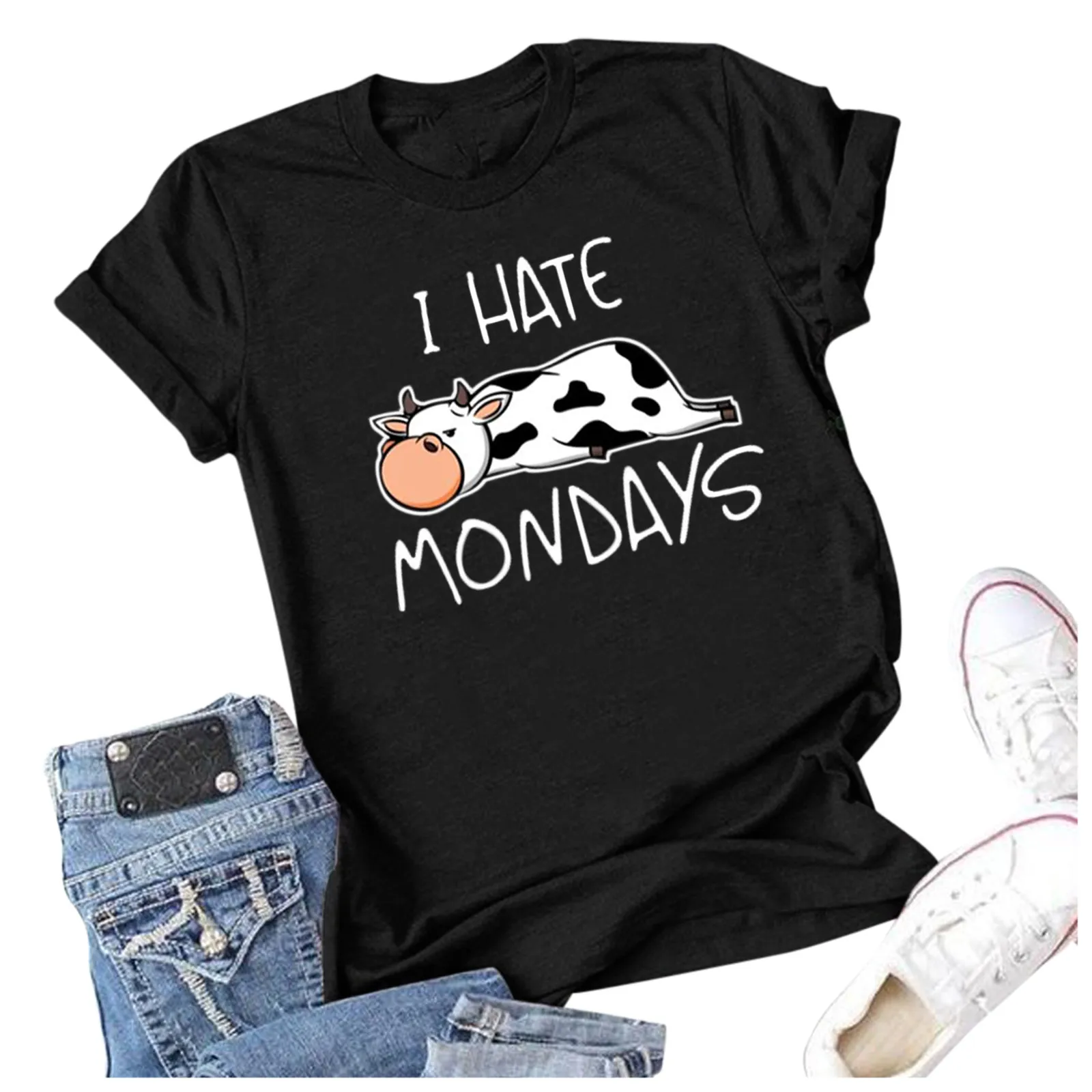 Футболка I HATE MONDAYS с буквенным принтом женские спортивные футболки коротким