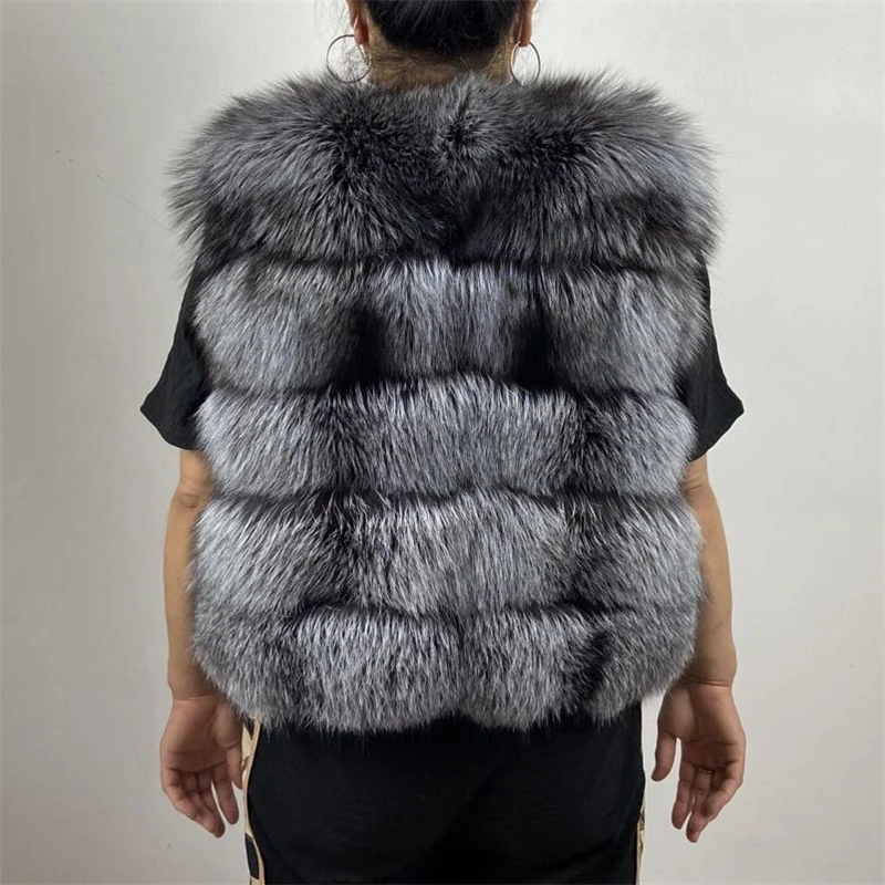 

BEIZIRU new Real Fur Natural Raccoon Fur silver fox fur short coat winter women Round neck nine quarter Coat