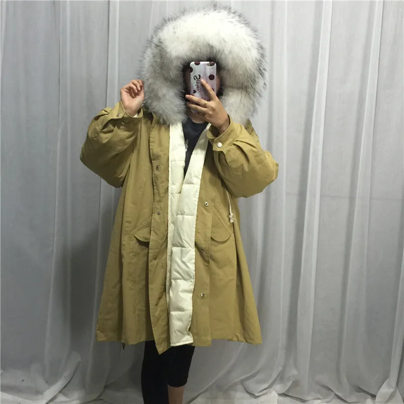 

90% White Duck Down Jacket Women Winter Warm Hood Natural Raccoon Fur Colllar Overcoat Female Long Parka chaqueta mujer LX2580