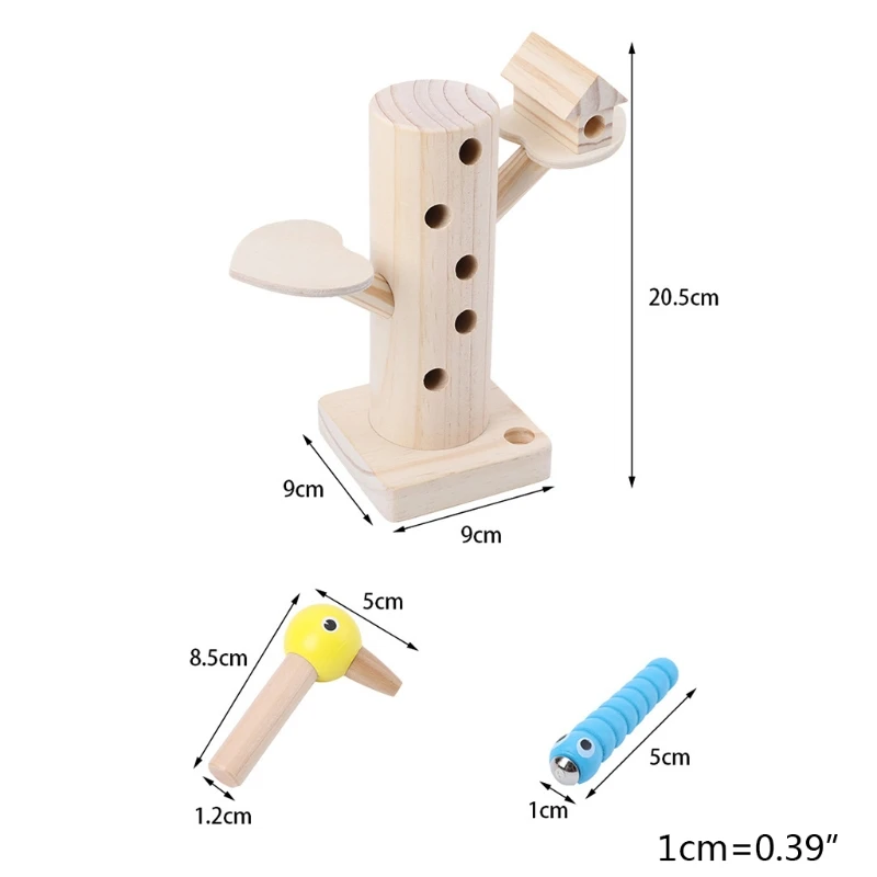 

1Set Wooden Montessori Catch & Feed Toy with Colorful Caterpillars Magnetic Wood-pecker Catching Kit for Baby Learning
