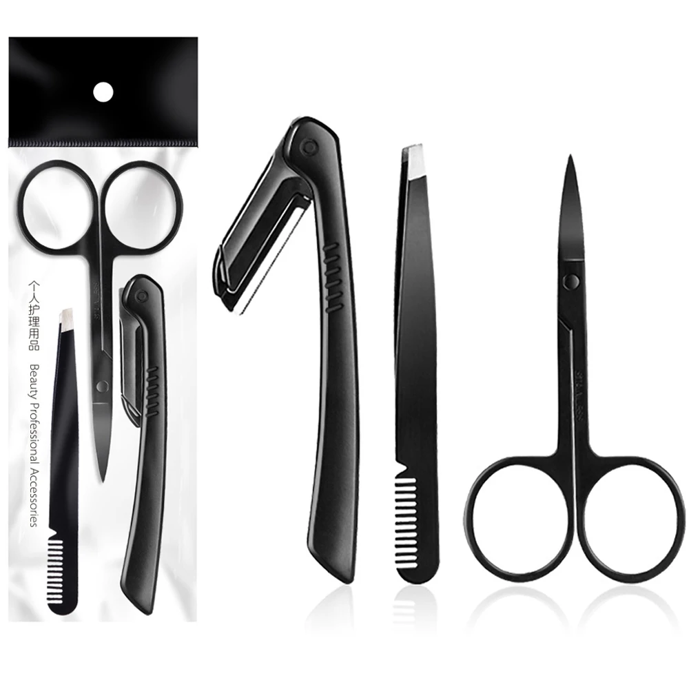 3 шт./набор пинцет для черных бровей с плоским наконечником изогнутые ножницы