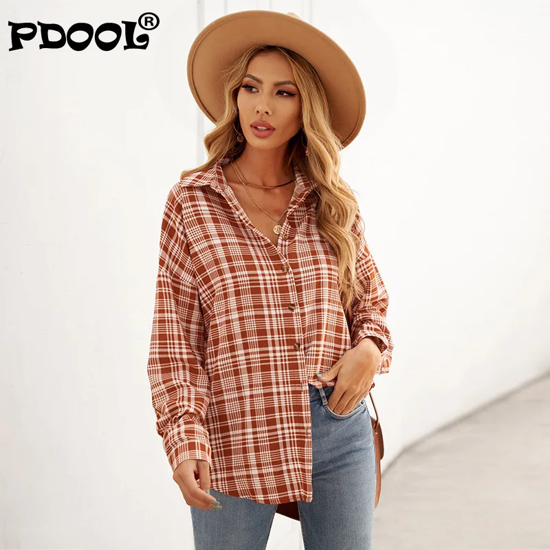 

European and American Women's Shirt In Early Autumn 2021 New Plaid Printed Breasted Long Sleeve Casual Shirt Women