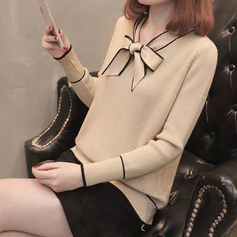 Осенне-зимние женские свитера пуловер вязаный женский модный галстук-бабочка с